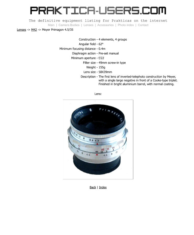 Praktica Meyer Primagon 4.5/35 manual cover