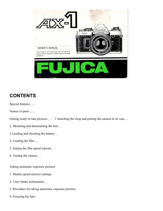 Fujica AX-1 manual cover