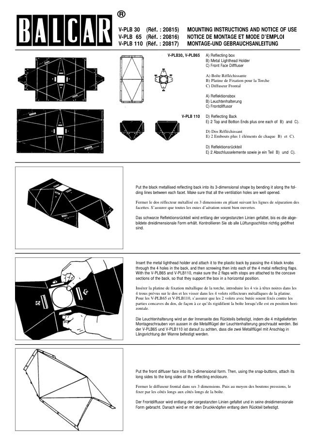 Belcar V-PLB 30 / V-PLB 65 / V-PLB 110 manual cover