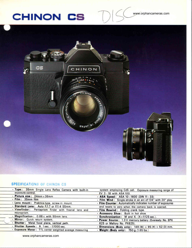 Chinon camera specifications manual cover