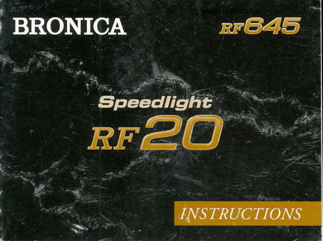 Bronica Speedlight RF20 flash manual cover