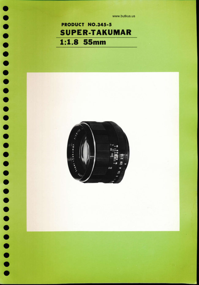 Pentax Super Takumar 55mm F1.8 / F2.0 manual cover