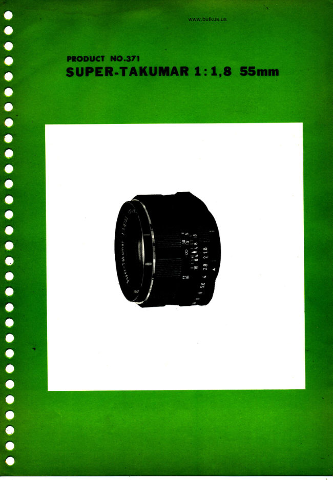 Pentax Super Takumar 55mm F1.8 manual cover