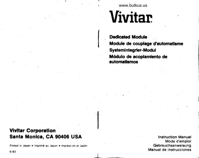 Vivitar Dedicated Module manual cover