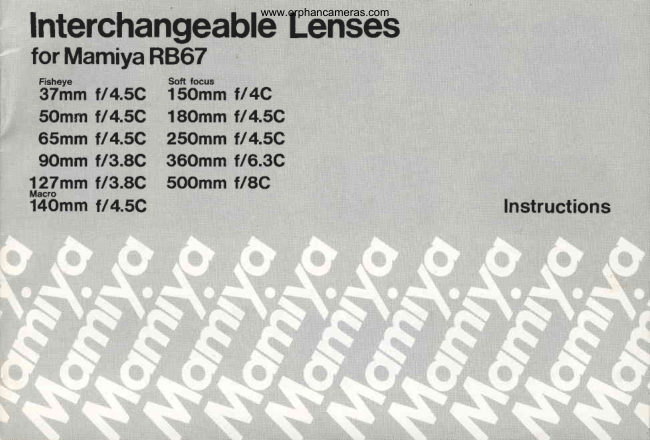 Mamiya RB67 Interchangeable Lenses manual cover
