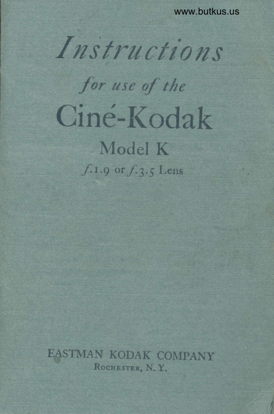 Cine Kodak Model K manual cover