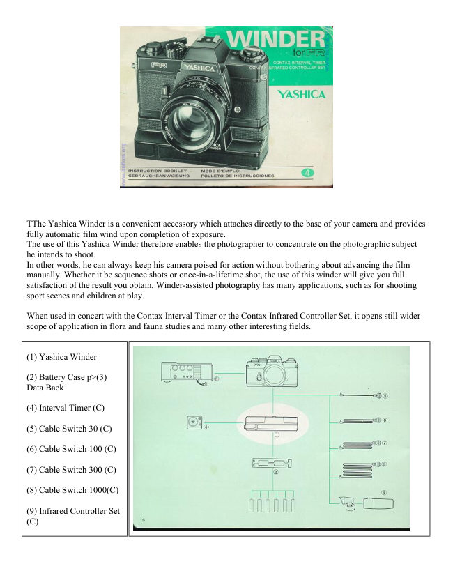 Yashica Winder for FR cameras manual cover