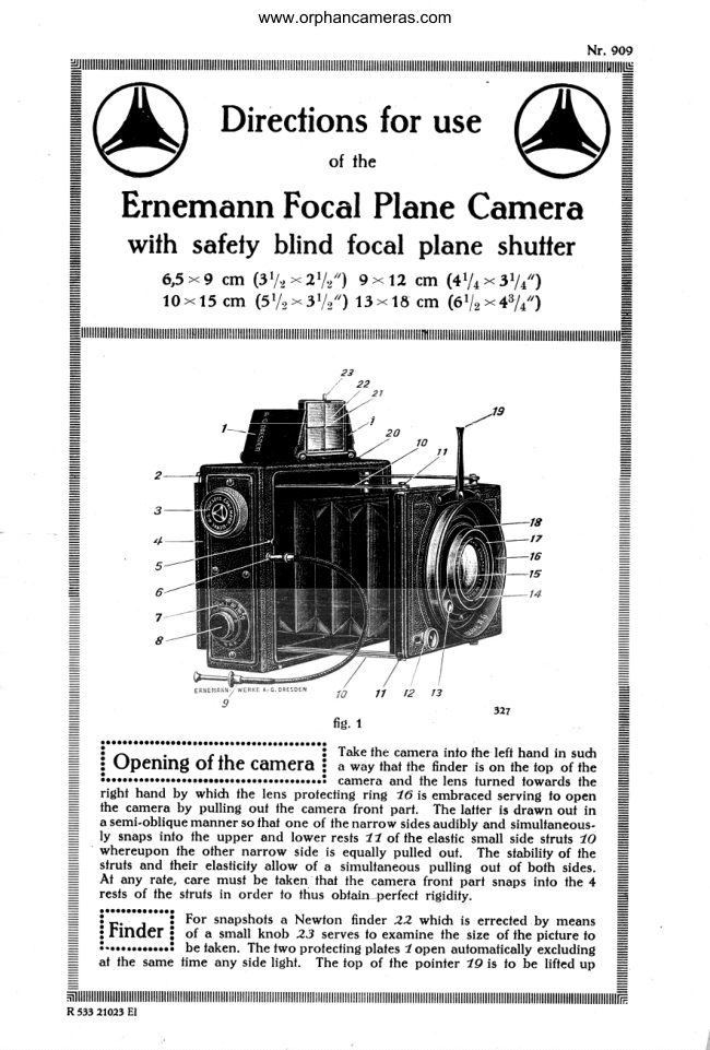 Ernemann Focal Plane manual cover