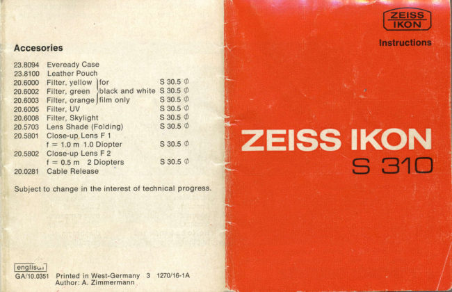 Zeiss Ikon S310 manual cover