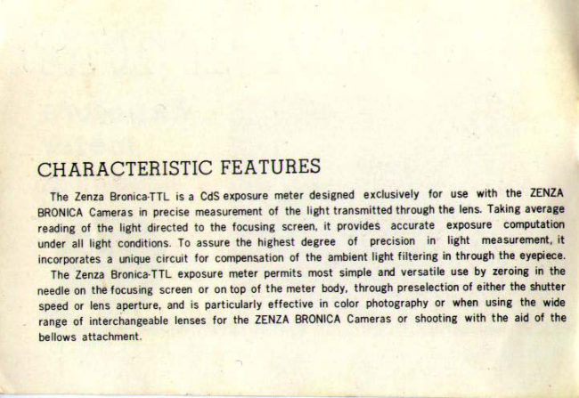 Bronica S2A meter manual cover