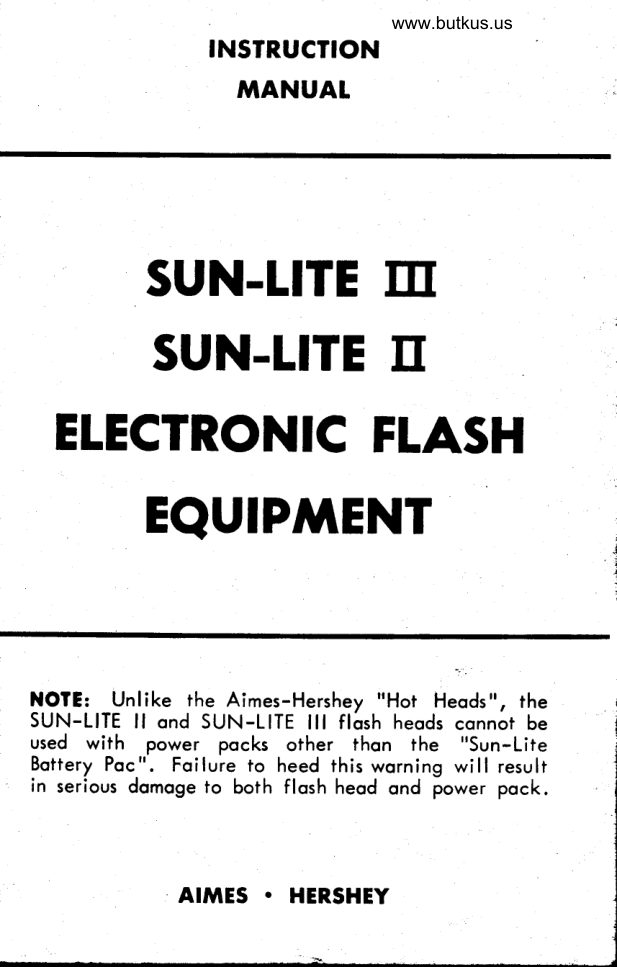 Hershey Sun-lite III / II manual cover