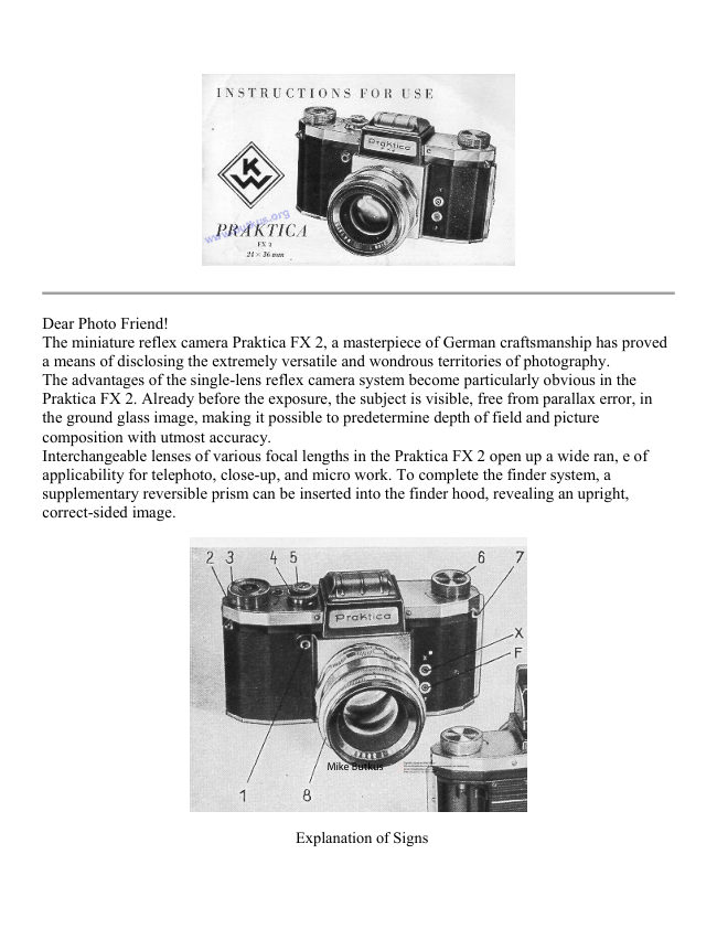 Praktica FX2 camera manual cover