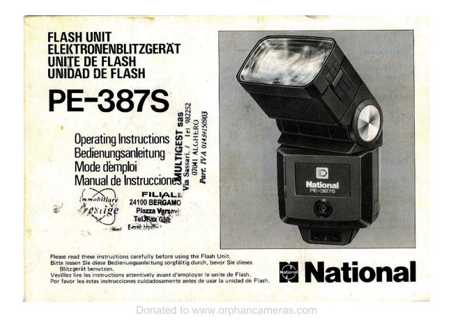 National PE-387S Panasonic Flash manual cover