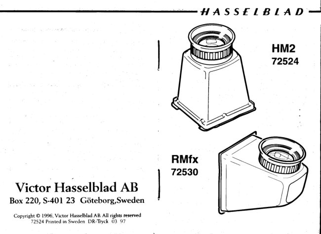 Hasselblad HM2 / RMfx manual cover