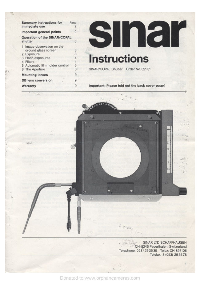 Sinar Copal Shutter manual cover