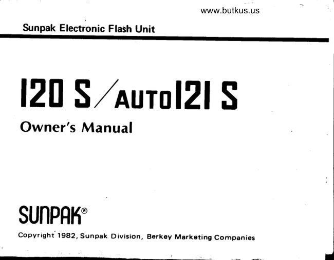 Sunpak 120S / Auto 121 S manual cover