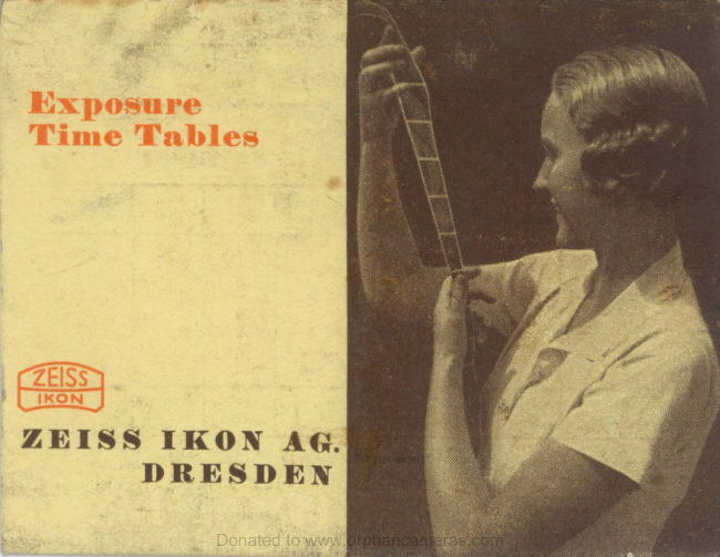 Zeiss Ikon Nettar exposure table manual cover