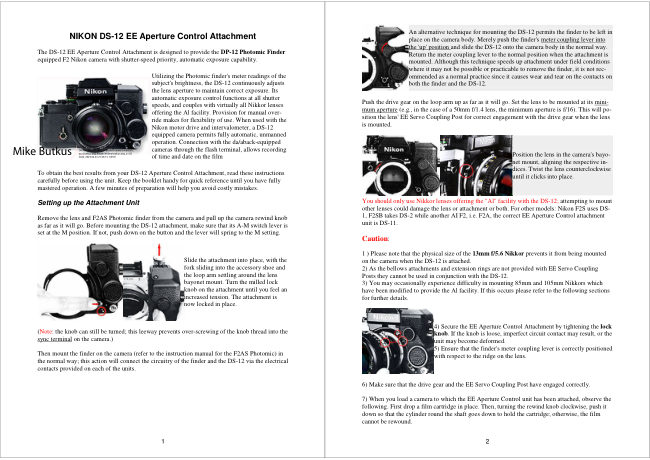 Nikon DS-12EE Auto Exposure manual cover