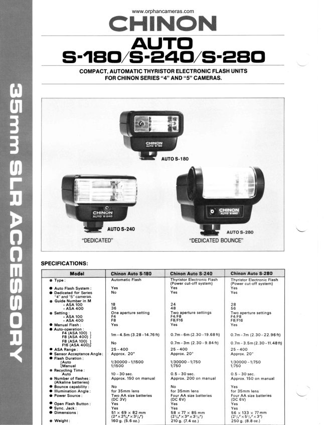 Chinon Auto S-180/240/280 Flash manual cover