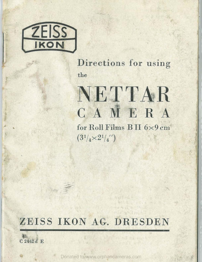 Zeiss Ikon NETTAR BII manual cover