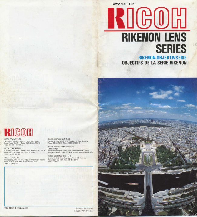 Ricoh Rikenon Lens Series1986 manual cover