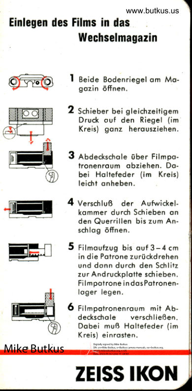 Zeiss Ikon film magazine manual cover