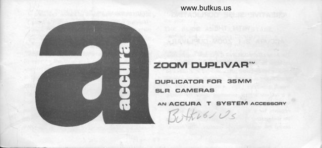 Accura Zoom Duplivar Slide / negative duplicator manual cover