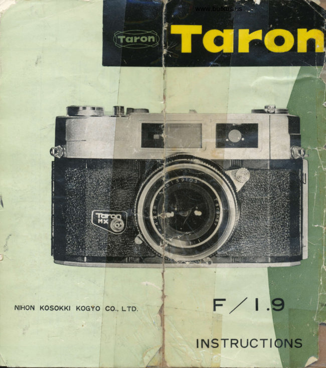 Taron III F/1.9 , single page manual cover