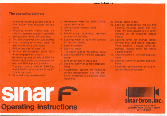 Sinar F Operating Instructions Color manual cover