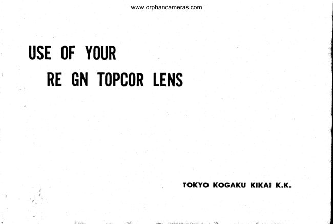Beseler Use of your RE GN Topcor Lenses manual cover