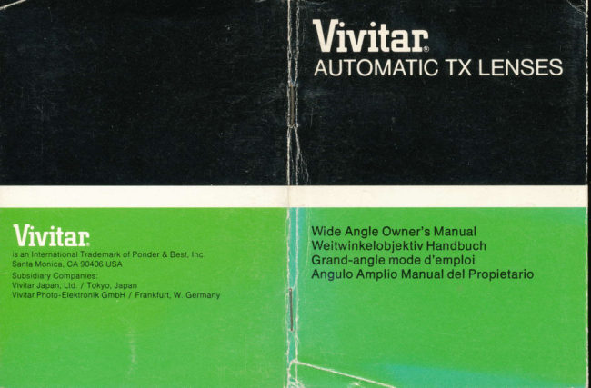 Vivitar TX Automatic lenses manual cover