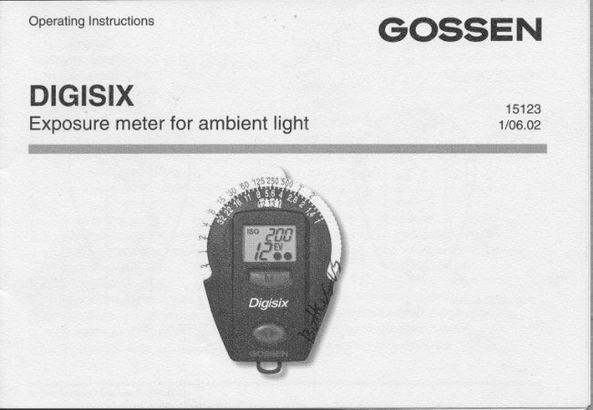 Gossen DIGISIX manual cover