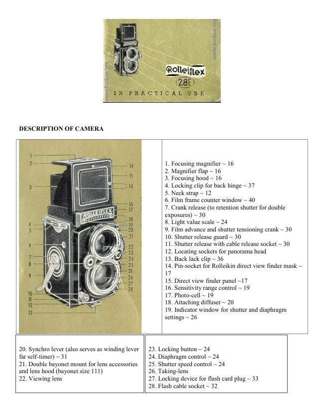 Rollei Rolleiflex 2.8 E manual cover
