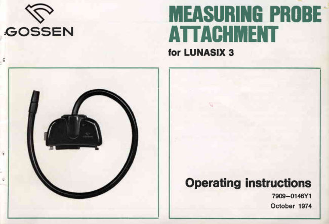 Gossen Measuring Probe Attachment for Lunasix 3 manual cover