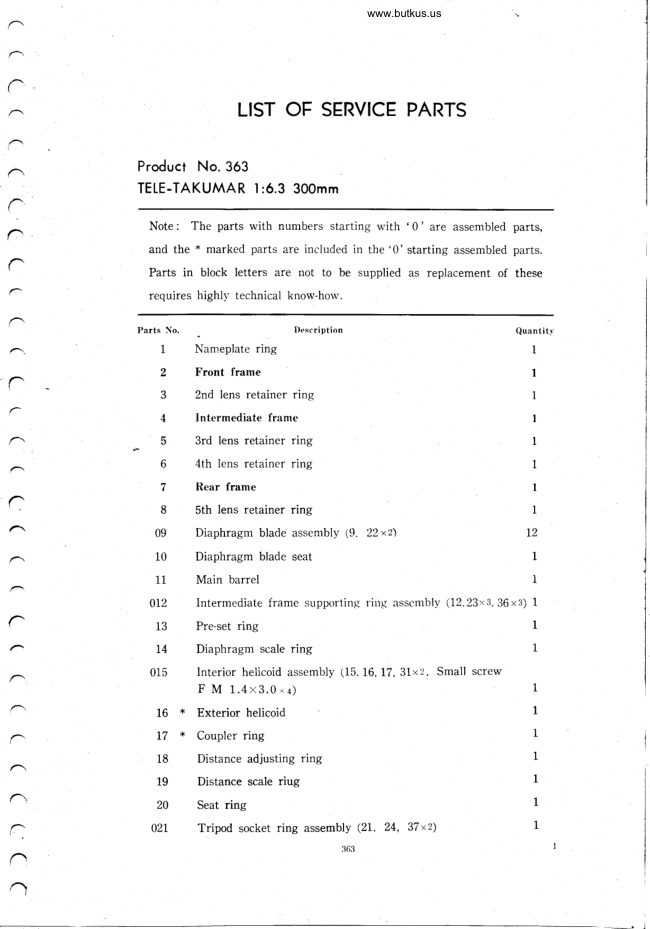 Pentax Super Takumar 300mm F6.3 service manual cover