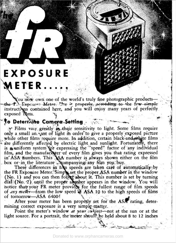 FR Exposure Meter manual cover