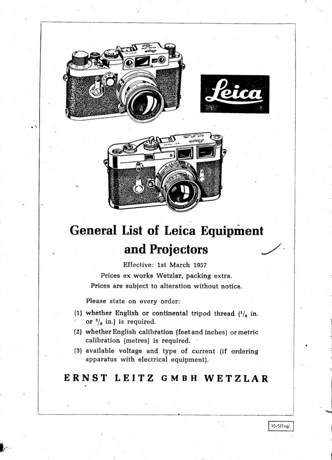 Leica Equipment and Projectors 1957 manual cover
