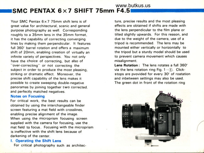 Pentax 6x7 Shift manual cover