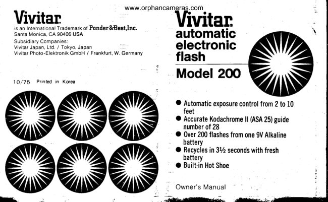 Vivitar 200 Flash manual cover