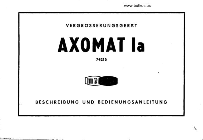 AXOMAT Ia Enlarger gebrauchsanleitung manual cover