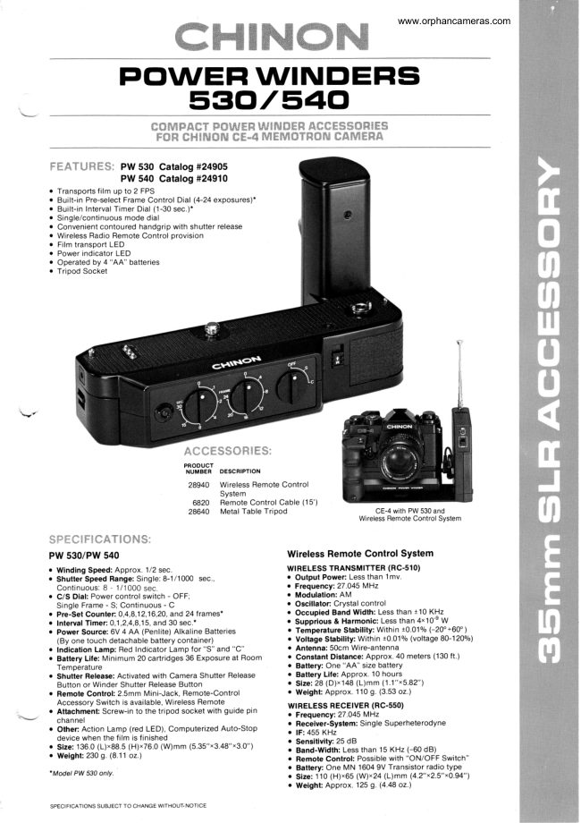 Chinon Power Winder 530/540 manual cover