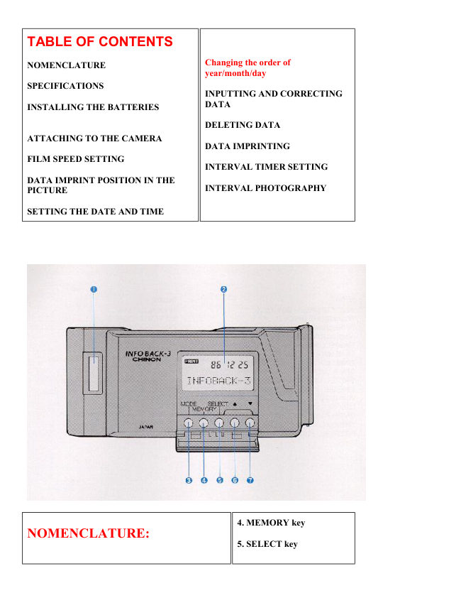 Chinon Data Back 3 manual cover