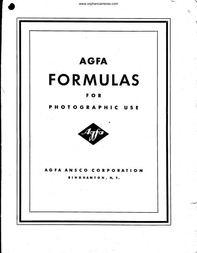 Agfa Formulas for Photos manual cover