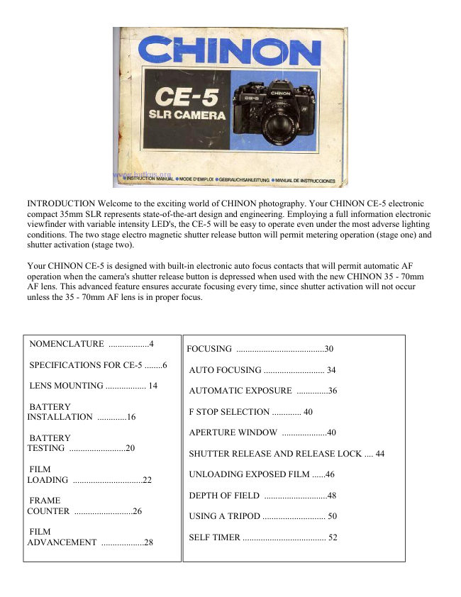 Chinon CE-5 manual cover