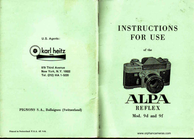 Alpa 9D - 9F manual cover