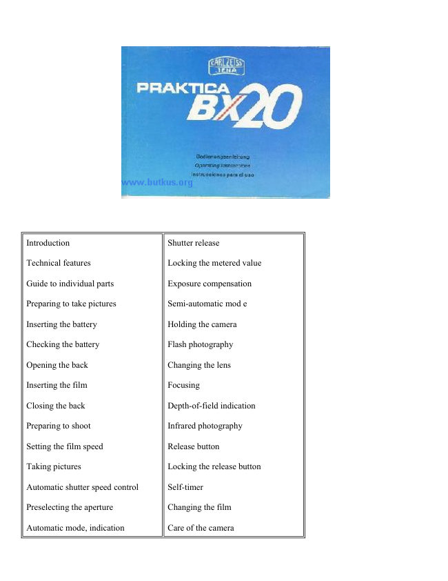 Praktica BX20 manual cover
