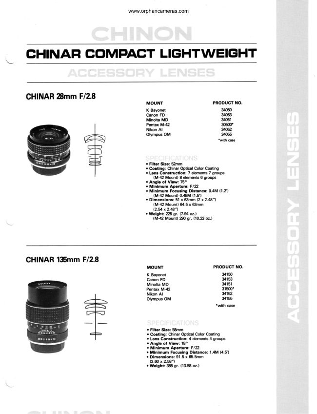 Chinon Chinar Accessory Lenses manual cover