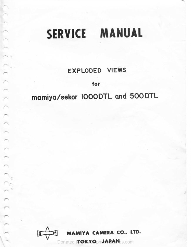 Mamiya Parts manual cover