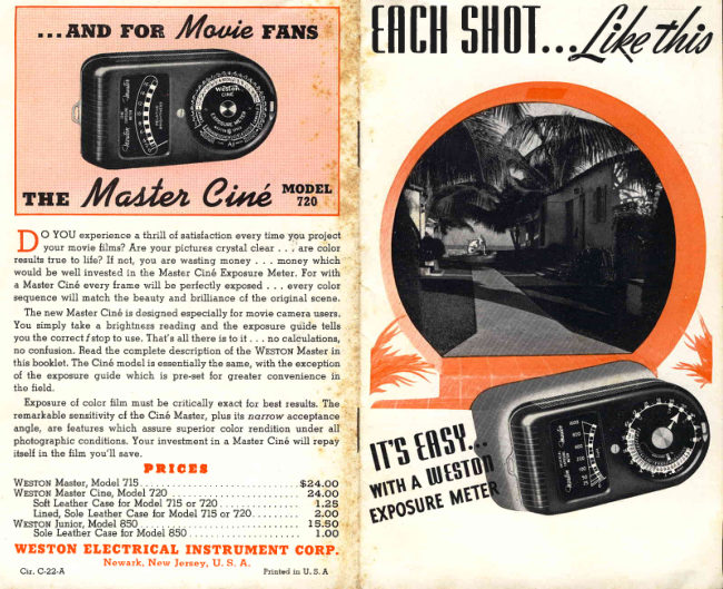 Weston Exposure Meters - booklet manual cover
