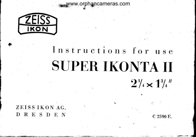 Zeiss Ikon Super Ikonta II manual cover